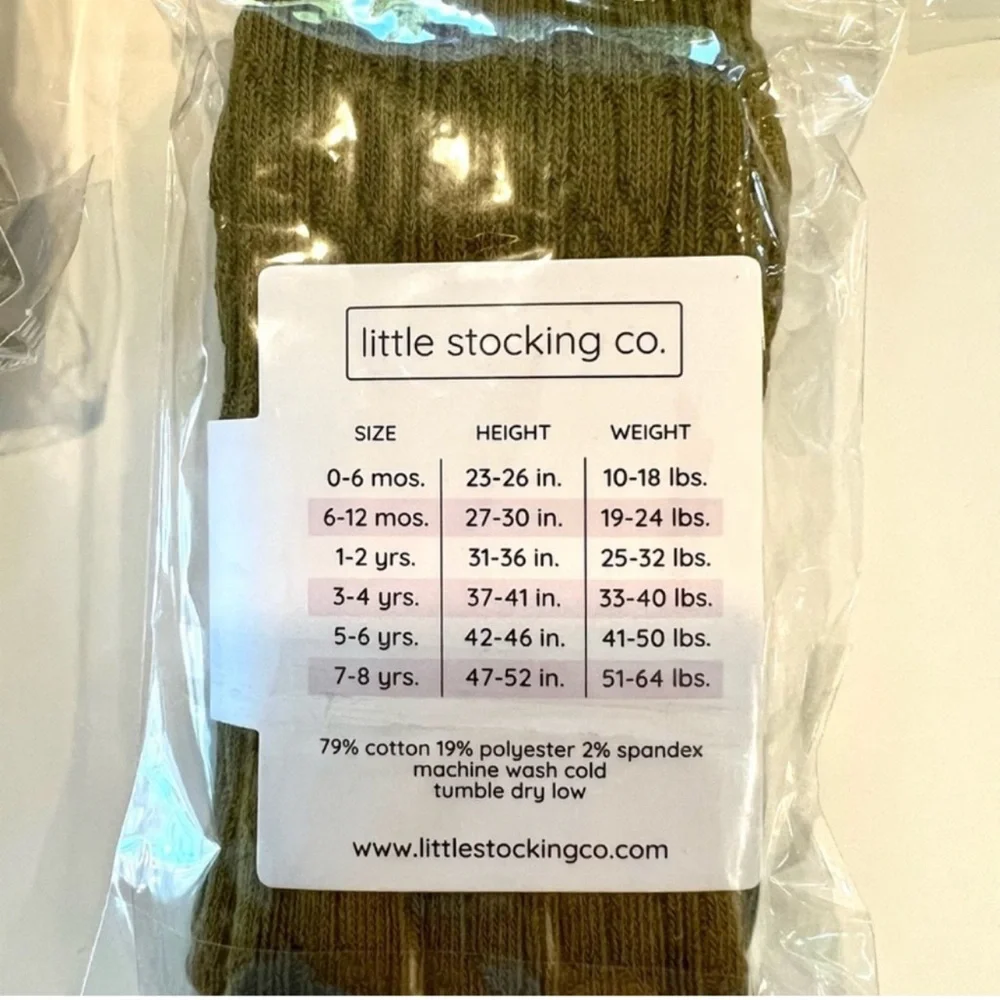 New! Set of two Little Stocking Co. Olive Green Cable Knit Tights 6-12 months